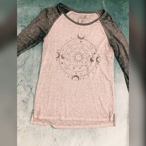 LOL VINTAGE Grey Zodiac Print Baseball Tee